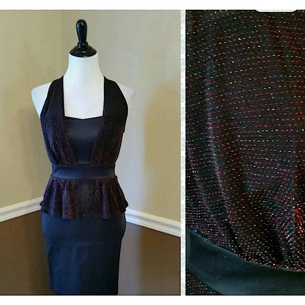 Black Sparkle Metallic Peplum Cut Halter Dress ModCloth Mystic Whimsigoth Glam